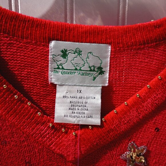 THE QUACKER FACTORY Sweater Womens 1X Red Patriotic Christmas American Flag NWT - Picture 3 of 15